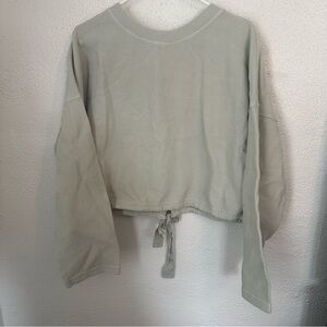 Fabletics Medium Waffle Knit Light Seafoam Green Boxy Open Back Crew Sweatshirt